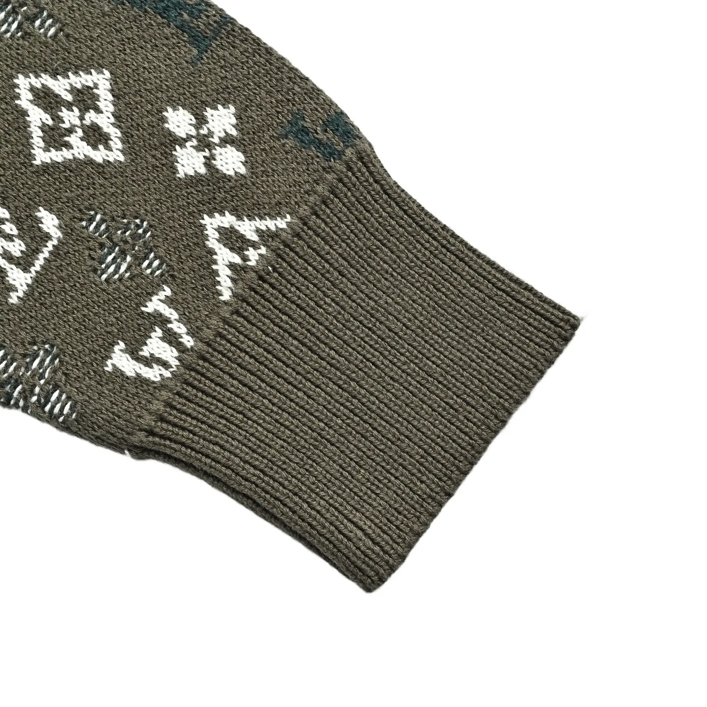 Louis Vuitton/Louis Vuitton military green old flower jacquard round neck knitted sweater